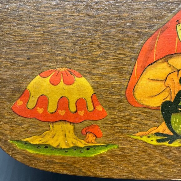 Vintage Basket Purse Frog Mushroom 1970s Decoupage Handbag Kitschy Top Handle - Picture 12 of 16